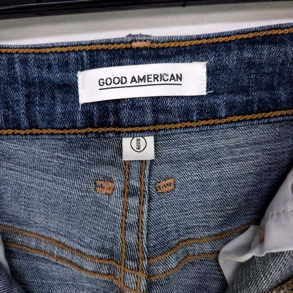 Good American Denim Pencil Skirt Size 6 Distress Stretch High Waist - Picture 7 of 11